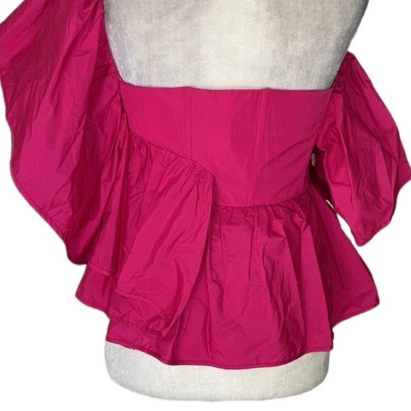 NWT Zara Fuschia Pink Voluminous Asymmetric One Shoulder Ruffled Crop Top - M - Picture 13 of 16
